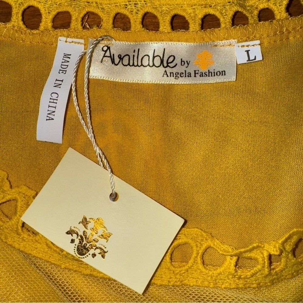 Yellow Lace Dress Women Large Sleeveless Boho Fit Flare Sheer Overlay - Picture 3 of 6